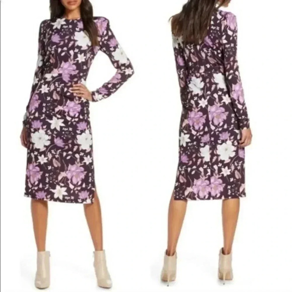 Eliza J  Floral long sleeve Body Con midi dress - Picture 1 of 9